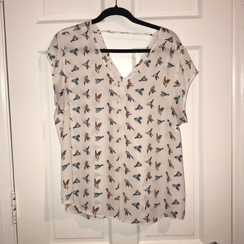 White top with bird print